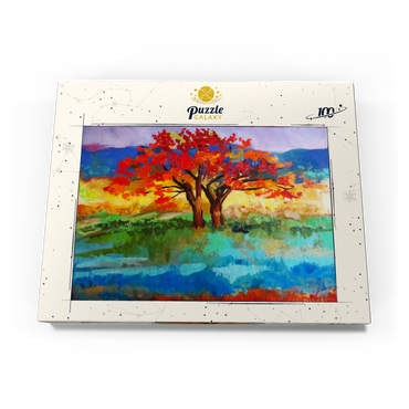 Darstellung des Puzzle Motivs Autumn Tree in Vibrant Landscape 100 Puzzle Schachtel Ansicht3
