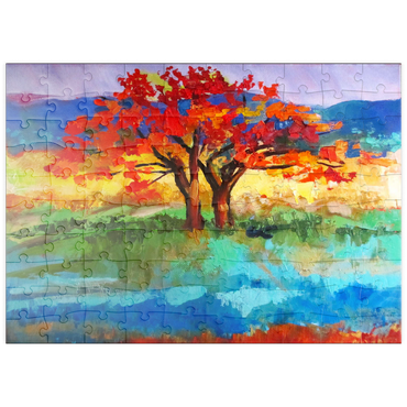 Darstellung des Puzzle Motivs puzzleplate Autumn Tree in Vibrant Landscape 100 Puzzle