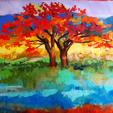 Darstellung des Puzzle Motivs Autumn Tree in Vibrant Landscape 500 Puzzle 3D Modell