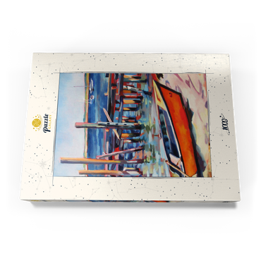Darstellung des Puzzle Motivs Vibrant Dockside with Orange Rowboat 1000 Puzzle Schachtel Ansicht3
