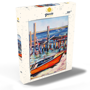 Darstellung des Puzzle Motivs Vibrant Dockside with Orange Rowboat 200 Puzzle Schachtel Ansicht2