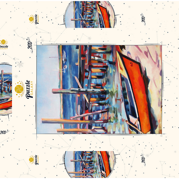 Darstellung des Puzzle Motivs Vibrant Dockside with Orange Rowboat 200 Puzzle Schachtel 3D Modell