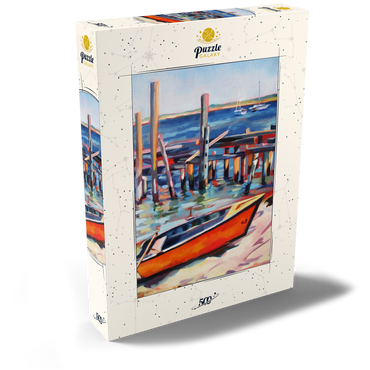 Darstellung des Puzzle Motivs Vibrant Dockside with Orange Rowboat 500 Puzzle Schachtel Ansicht2