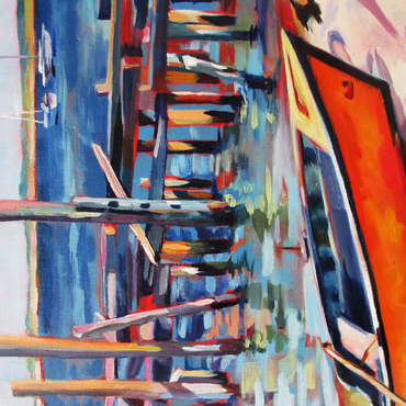 Darstellung des Puzzle Motivs Vibrant Dockside with Orange Rowboat 500 Puzzle 3D Modell