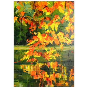 Darstellung des Puzzle Motivs puzzleplate Autumn Leaves Reflecting on Tranquil Water 100 Puzzle