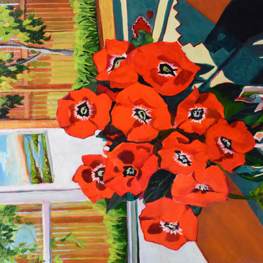 Darstellung des Puzzle Motivs Bold Red Poppies in Sunlit Room 100 Puzzle 3D Modell