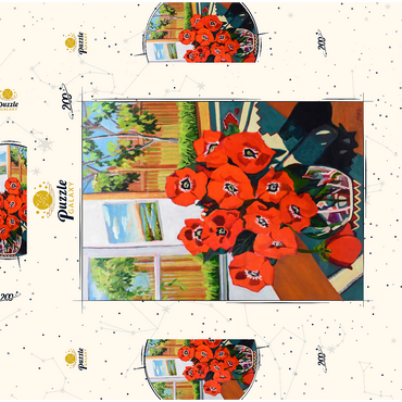 Darstellung des Puzzle Motivs Bold Red Poppies in Sunlit Room 200 Puzzle Schachtel 3D Modell