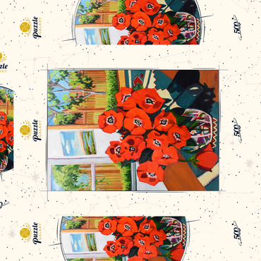 Darstellung des Puzzle Motivs Bold Red Poppies in Sunlit Room 500 Puzzle Schachtel 3D Modell