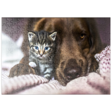 Darstellung des Puzzle Motivs puzzleplate Kitten and Dog Resting Together 200 Puzzle