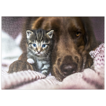 Darstellung des Puzzle Motivs puzzleplate Kitten and Dog Resting Together 500 Puzzle