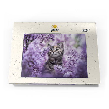 Darstellung des Puzzle Motivs Kitten Among Blooming Lilac Flowers 1000 Puzzle Schachtel Ansicht3