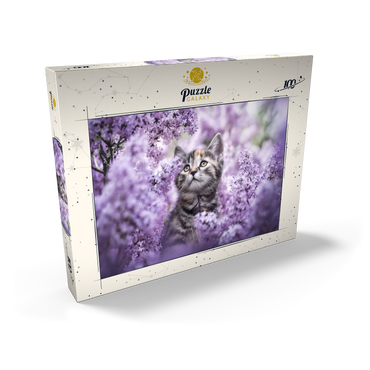 Darstellung des Puzzle Motivs Kitten Among Blooming Lilac Flowers 100 Puzzle Schachtel Ansicht2