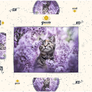 Darstellung des Puzzle Motivs Kitten Among Blooming Lilac Flowers 100 Puzzle Schachtel 3D Modell