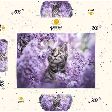 Darstellung des Puzzle Motivs Kitten Among Blooming Lilac Flowers 200 Puzzle Schachtel 3D Modell