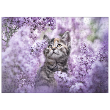 Darstellung des Puzzle Motivs puzzleplate Kitten Among Blooming Lilac Flowers 500 Puzzle