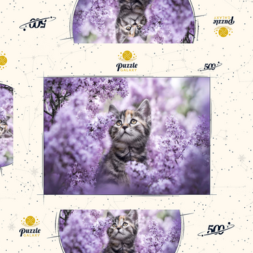 Darstellung des Puzzle Motivs Kitten Among Blooming Lilac Flowers 500 Puzzle Schachtel 3D Modell