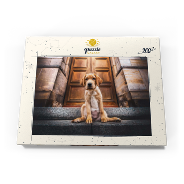 Darstellung des Puzzle Motivs Golden Labrador Puppy on Stone Steps 200 Puzzle Schachtel Ansicht3