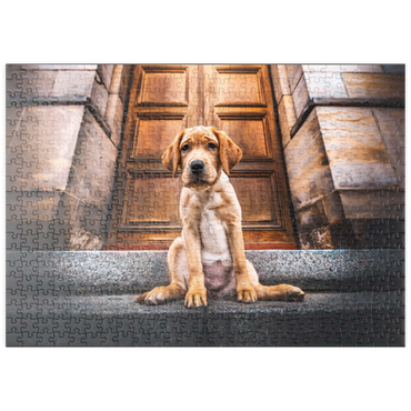 Darstellung des Puzzle Motivs puzzleplate Golden Labrador Puppy on Stone Steps 500 Puzzle