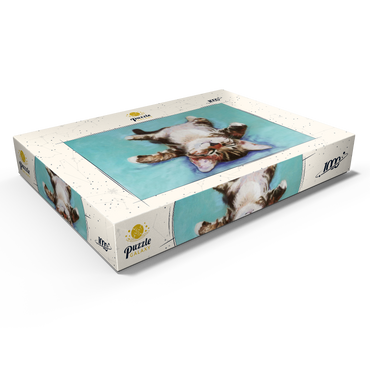 Darstellung des Puzzle Motivs Relaxed Kitten on Turquoise Background 1000 Puzzle Schachtel Ansicht1
