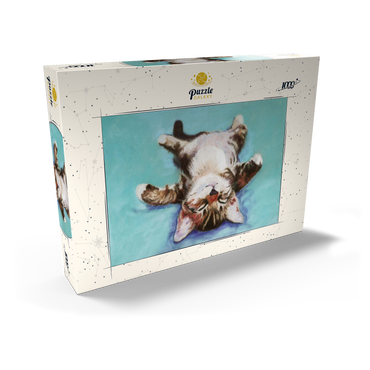 Darstellung des Puzzle Motivs Relaxed Kitten on Turquoise Background 1000 Puzzle Schachtel Ansicht2