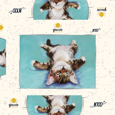 Darstellung des Puzzle Motivs Relaxed Kitten on Turquoise Background 1000 Puzzle Schachtel 3D Modell