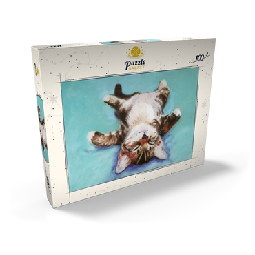 Darstellung des Puzzle Motivs Relaxed Kitten on Turquoise Background 100 Puzzle Schachtel Ansicht2