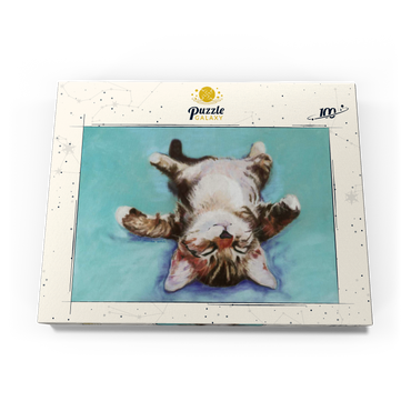 Darstellung des Puzzle Motivs Relaxed Kitten on Turquoise Background 100 Puzzle Schachtel Ansicht3