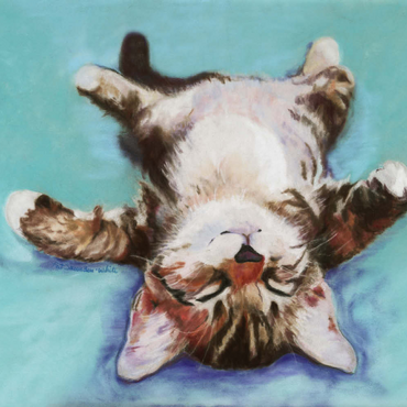 Darstellung des Puzzle Motivs Relaxed Kitten on Turquoise Background 200 Puzzle 3D Modell