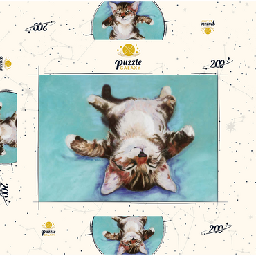 Darstellung des Puzzle Motivs Relaxed Kitten on Turquoise Background 200 Puzzle Schachtel 3D Modell