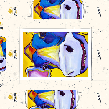 Darstellung des Puzzle Motivs Colorful Cow Portrait 500 Puzzle Schachtel 3D Modell