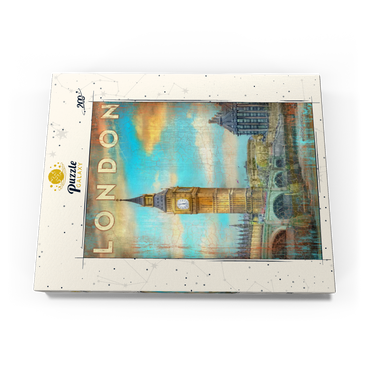 Darstellung des Puzzle Motivs Vintage London Big Ben Artwork – Retro Travel Poster Style 200 Puzzle Schachtel Ansicht3
