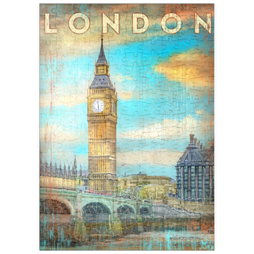 Darstellung des Puzzle Motivs puzzleplate Vintage London Big Ben Artwork – Retro Travel Poster Style 200 Puzzle