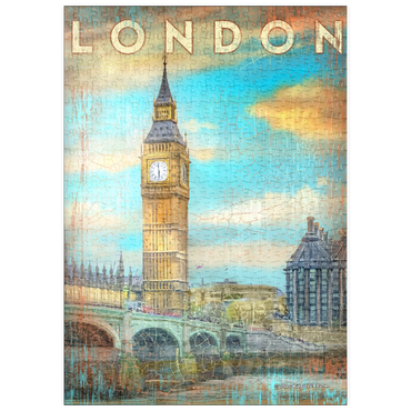 Darstellung des Puzzle Motivs puzzleplate Vintage London Big Ben Artwork – Retro Travel Poster Style 500 Puzzle