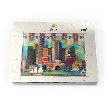 Darstellung des Puzzle Motivs Vintage Boston Harbor Skyline – Patriotic Retro City Art 1000 Puzzle Schachtel Ansicht3