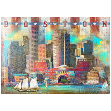 Darstellung des Puzzle Motivs puzzleplate Vintage Boston Harbor Skyline – Patriotic Retro City Art 1000 Puzzle