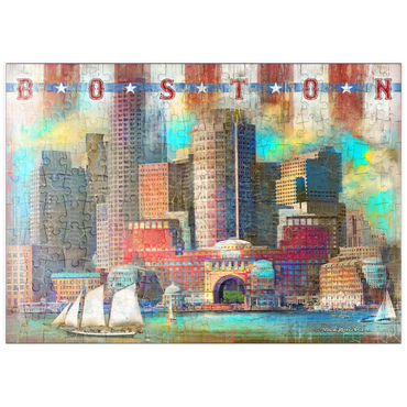Darstellung des Puzzle Motivs puzzleplate Vintage Boston Harbor Skyline – Patriotic Retro City Art 200 Puzzle
