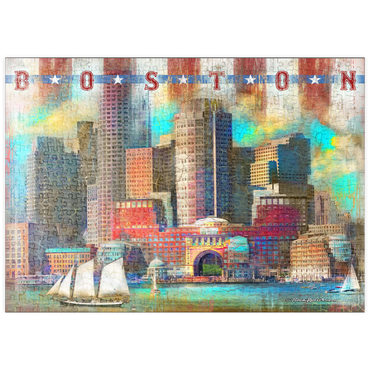 Darstellung des Puzzle Motivs puzzleplate Vintage Boston Harbor Skyline – Patriotic Retro City Art 500 Puzzle