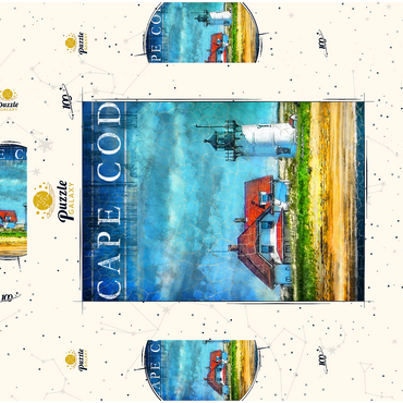 Darstellung des Puzzle Motivs Vintage Cape Cod Lighthouse – Coastal Retro Travel Art 100 Puzzle Schachtel 3D Modell