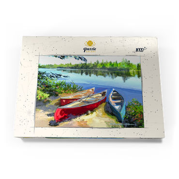 Darstellung des Puzzle Motivs Scenic Canoes by the Lake 1000 Puzzle Schachtel Ansicht3