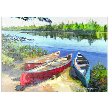 Darstellung des Puzzle Motivs puzzleplate Scenic Canoes by the Lake 100 Puzzle