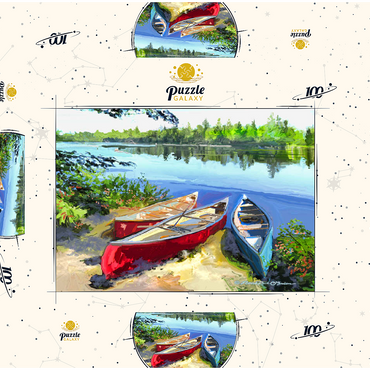 Darstellung des Puzzle Motivs Scenic Canoes by the Lake 100 Puzzle Schachtel 3D Modell