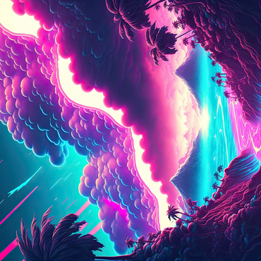 Darstellung des Puzzle Motivs Dreamlike Tropical Valley at Sunrise 1000 Puzzle 3D Modell