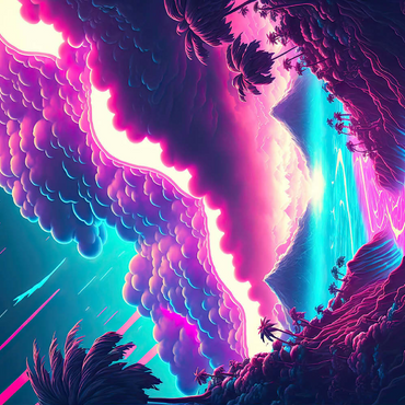 Darstellung des Puzzle Motivs Dreamlike Tropical Valley at Sunrise 100 Puzzle 3D Modell