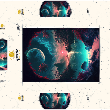 Darstellung des Puzzle Motivs Moonlit Tropical Bay with Reflective Waters 100 Puzzle Schachtel 3D Modell