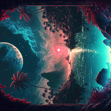 Darstellung des Puzzle Motivs Moonlit Tropical Bay with Reflective Waters 200 Puzzle 3D Modell