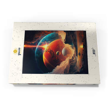 Darstellung des Puzzle Motivs Cosmic Collision Over Alien Landscape 1000 Puzzle Schachtel Ansicht3