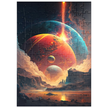 Darstellung des Puzzle Motivs puzzleplate Cosmic Collision Over Alien Landscape 100 Puzzle