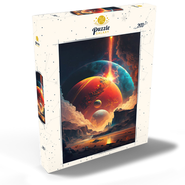 Darstellung des Puzzle Motivs Cosmic Collision Over Alien Landscape 200 Puzzle Schachtel Ansicht2