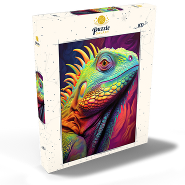 Darstellung des Puzzle Motivs Vibrant Iguana Portrait – Colorful Digital Art 100 Puzzle Schachtel Ansicht2