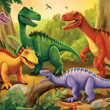 Darstellung des Puzzle Motivs Colorful Dinosaur Scene – Vibrant Prehistoric Illustration 100 Puzzle 3D Modell
